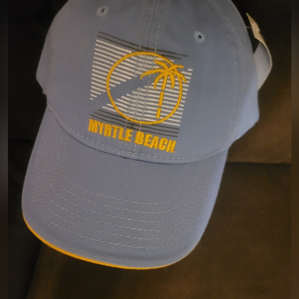 Strand Headwear Palm Tree Logo Blue and Yellow Cotton Hat SZ OS